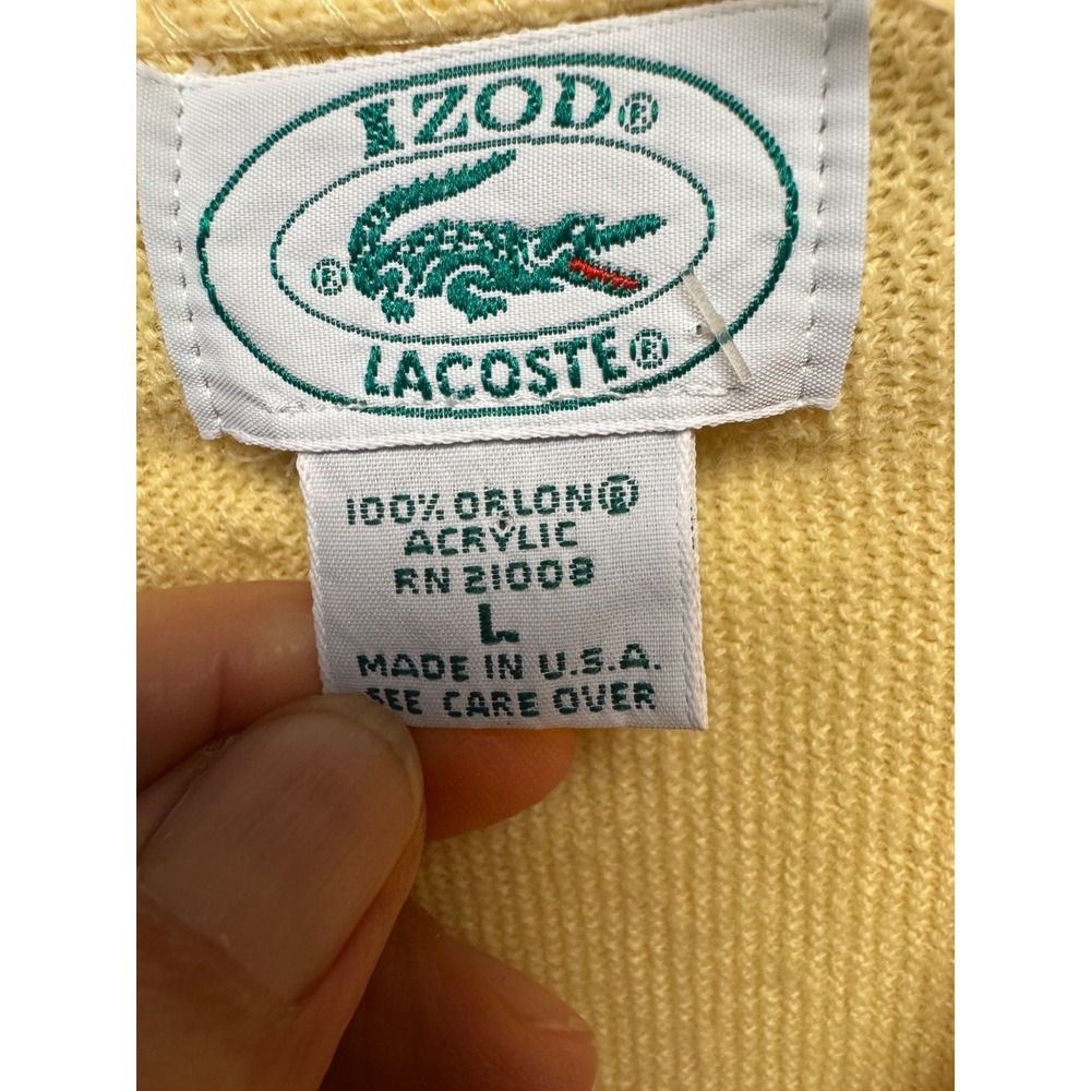 Vintage Izod Lacoste Cardigan Sweater Mens Large Yellow Grandpa Preppy USA Croc - Picture 4 of 13